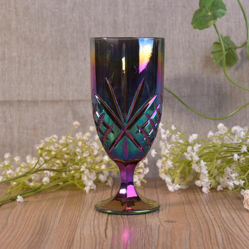 彩虹色电镀玻璃高脚杯,玻璃立杯,玻璃器皿批发 - 玻璃制品,烛台杯